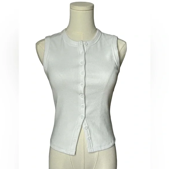 Edikted White Ribbed Button Tank - Picture 2 of 6